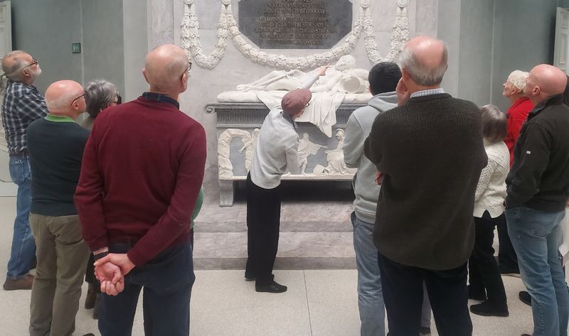 BHA members at the Johann Gottfried Schadow exhibition, gathered before his marble tomb monument for the young Count von der Mark